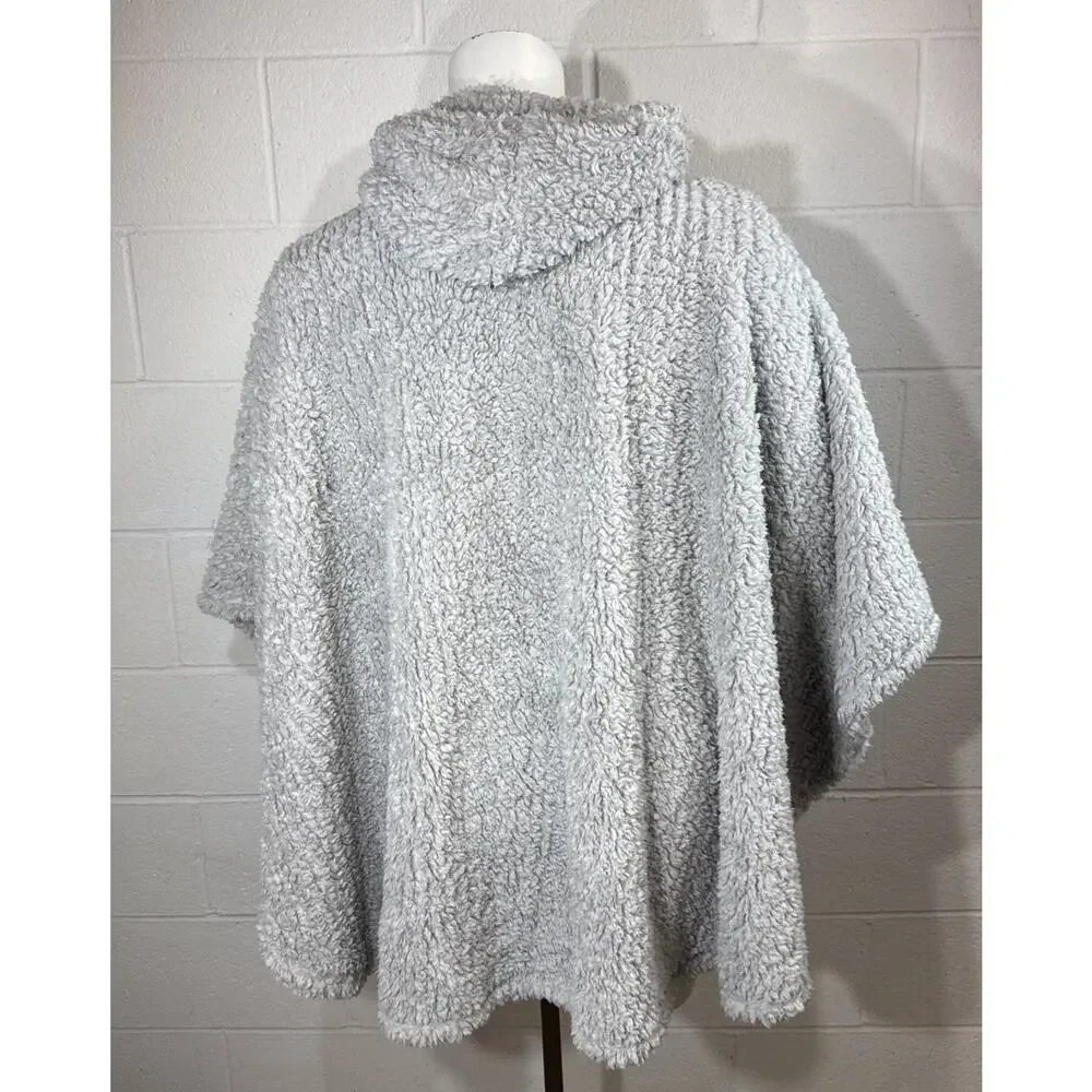 Warm & Cozy Faux Sherpa Hooded Poncho Gray Oversized Wearable Blanket